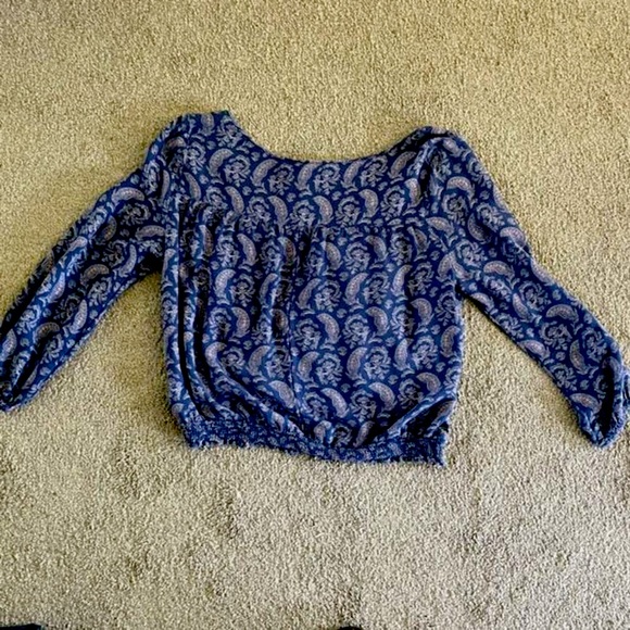 American Eagle Outfitters Paisley Wrap Smocked Long Sleeve Crop Blouse SZ L - Picture 10 of 10